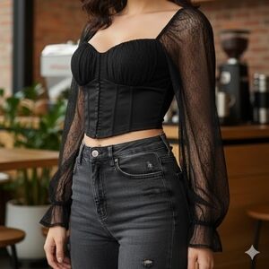 Windsor Black Mesh Sleeve Corset Top
